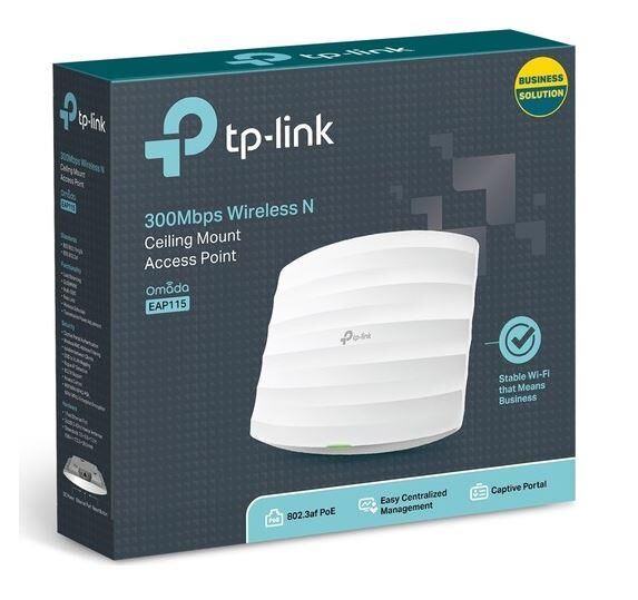 TP-LINK OMADA EAP115 1 PORT 10/100 2.4GHZ 300MBPS WIFI5 2X4DBI ANTEN TAVAN TİPİ ACCESS POINT (POWER ADAPTÖRÜ DAHİL)