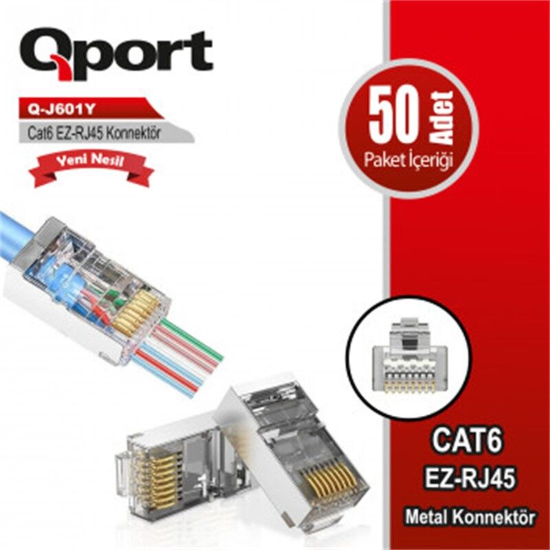 QPORT Q-J601Y CAT6 50 LİK PAKET EZRJ45 METAL YENİ NESİL KONNEKTÖR