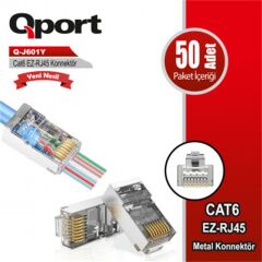 QPORT Q-J601Y CAT6 50 LİK PAKET EZRJ45 METAL YENİ NESİL KONNEKTÖR
