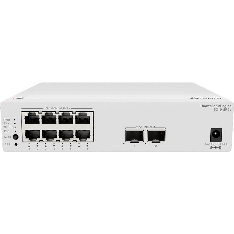 HUAWEI EKITENGINE S210-8P2J 8 PORT GIGABIT + 2 PORT 2.5G SFP UPLINK CLOUD YÖNETİLEBİLİR L2 128W POE METAL KASA SWITCH