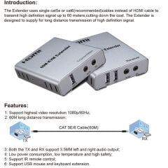 SENSEI HDTV-EXTENTION 60 METRE 1080P CAT6 KVM EXTENDER (HDMI-USB-IR-AUDIO)
