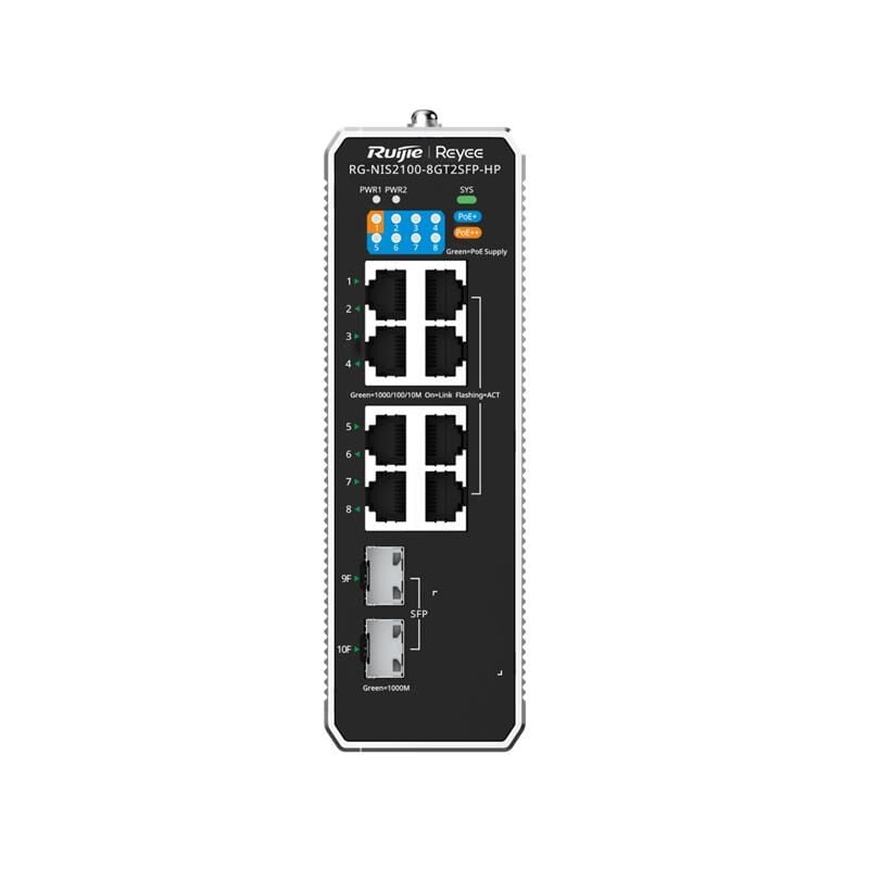 RUIJIE REYEE RG-NIS2100-8GT2SFP-HP 8 PORT GIGABIT+ 2XGB SFP UPLINK 240W POE CLOUD YONETILEBILIR ENDUSTRIYEL SWITCH