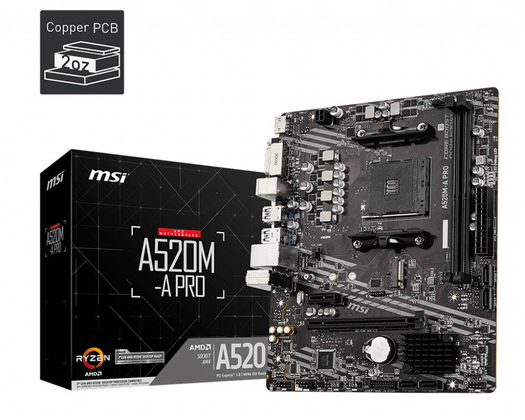 MSI A520M-A PRO DDR4 4600MHZ 1XHDMI 1XDVI 1XM.2 USB 3.2 MATX AM4 (AMD AM4 5000/4000/3000 SERİLERİ İLE UYUMLU)