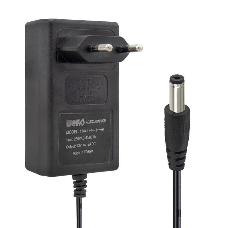 WEKO 12 VOLT - 2 AMPER 24 WATT 5.5*2.5 UÇLU YERLİ ÜRETİM PLASTİK KASA PRİZ TİPİ ADAPTÖR